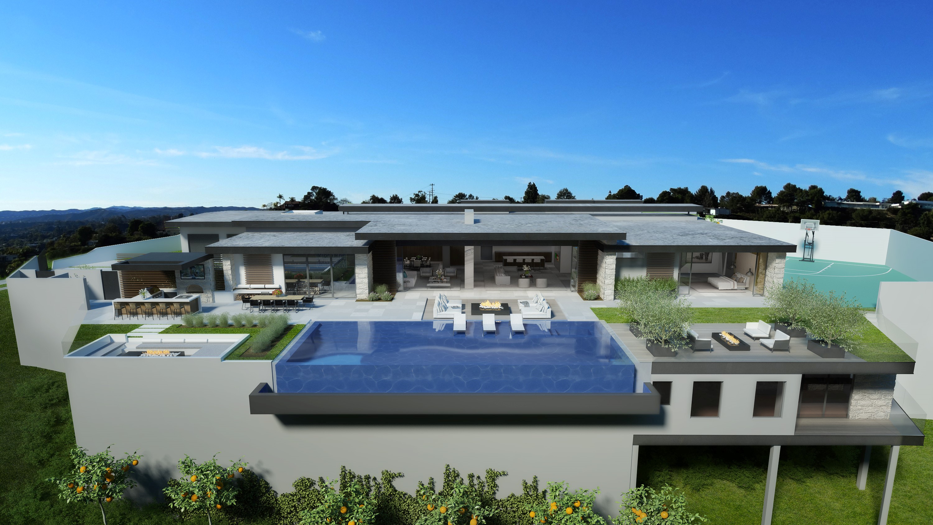 A 3d rendering of a modern home.