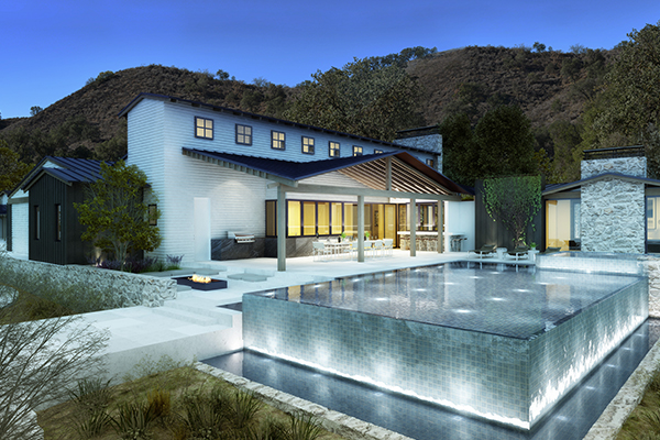 A modern home with a swimming pool.