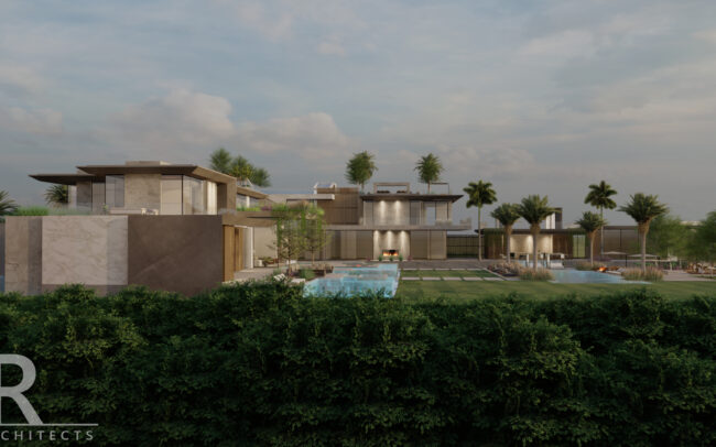 A rendering of the exterior of a resort.