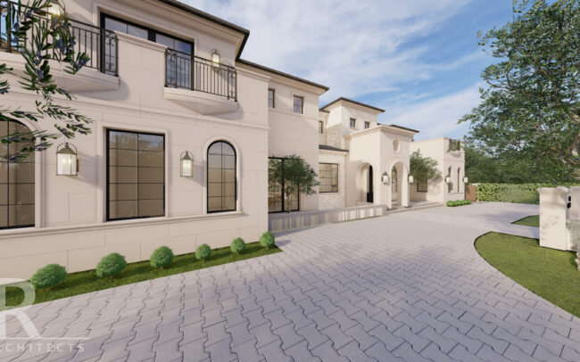 A rendering of the front entrance to a home.