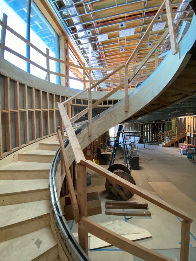 A staircase that has been constructed with wood.