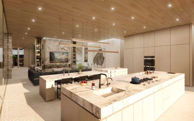 A large kitchen with a lot of counter space.