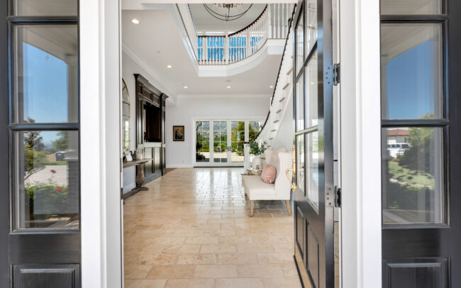 A large open door leading to the living room.